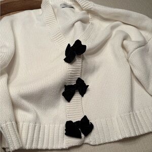 Brunette The Label Cream Cardigan with Black Bows